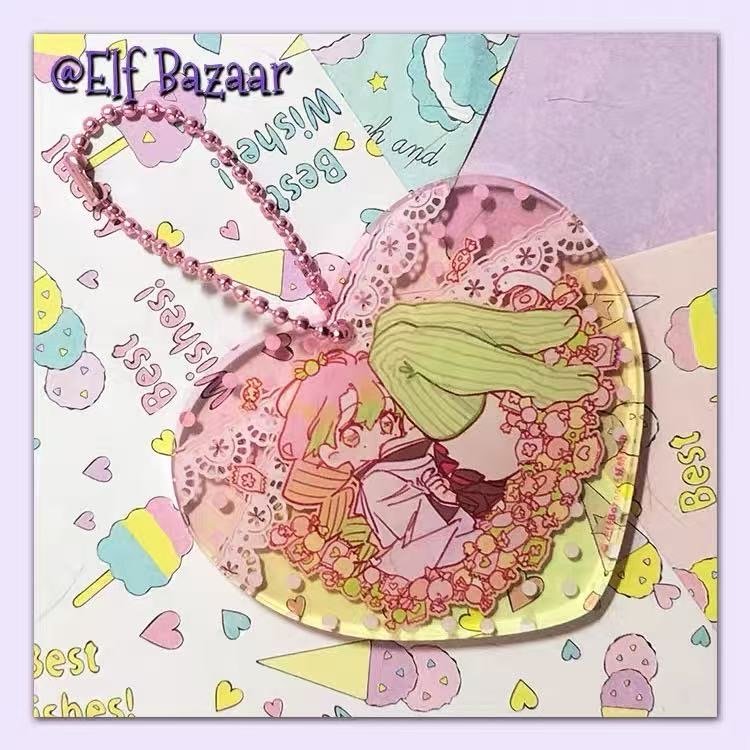 Love Hashira Mitsuri Kanroji heart shape flower keychain